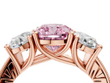 Rose gold Three-Stone Fancy Pink Cushion  Diamond Milgrain Pave Band with Prong Setting 5
