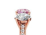Rose gold Three-Stone Fancy Pink Cushion  Diamond Milgrain Pave Band with Prong Setting