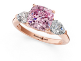 Rose gold Three-Stone Fancy Pink Cushion  Diamond Ring with Pear Side Stones in Four-Prong Setting_77