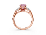 Rose gold Three-Stone Fancy Pink Cushion  Diamond Ring with Pear Side Stones in Four-Prong Setting_79