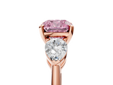 Rose gold Three-Stone Fancy Pink Cushion  Diamond Ring with Pear Side Stones in Four-Prong Setting_81
