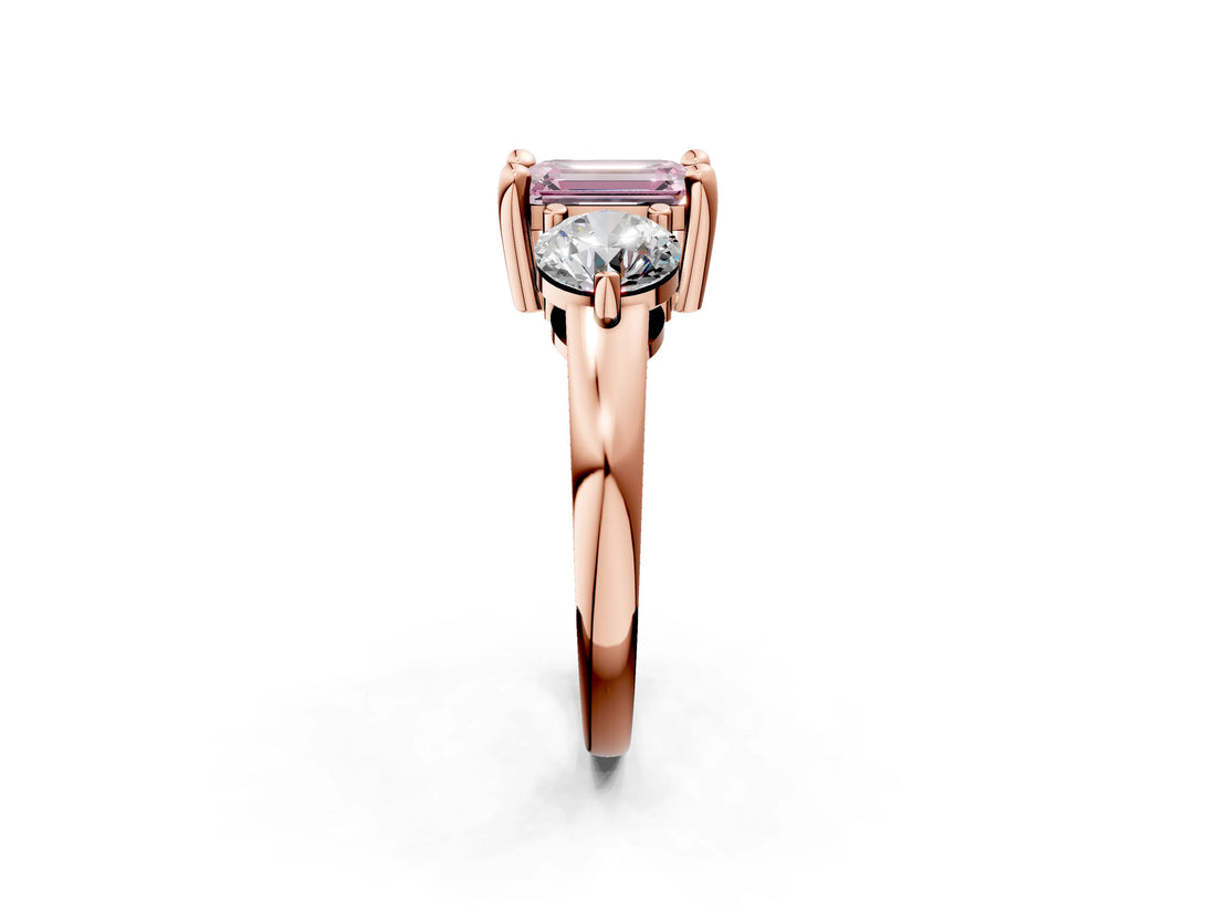 Rose gold Three-Stone Fancy Pink Emerald  Brilliant Cut Solitaire Ring with Prong Setting on a Classic Band