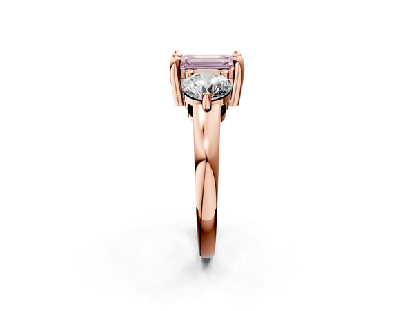 Rose gold Three-Stone Fancy Pink Emerald  Brilliant Cut Solitaire Ring with Prong Setting on a Classic Band