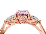 Rose gold Three-Stone Fancy Pink Emerald Cut Brilliant Diamond Solitaire Ring with Tapered Band and Four-Prong Setting_10