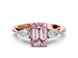 Rose gold Three-Stone Fancy Pink Emerald Cut Brilliant Diamond Solitaire Ring with Tapered Band and Four-Prong Setting_6