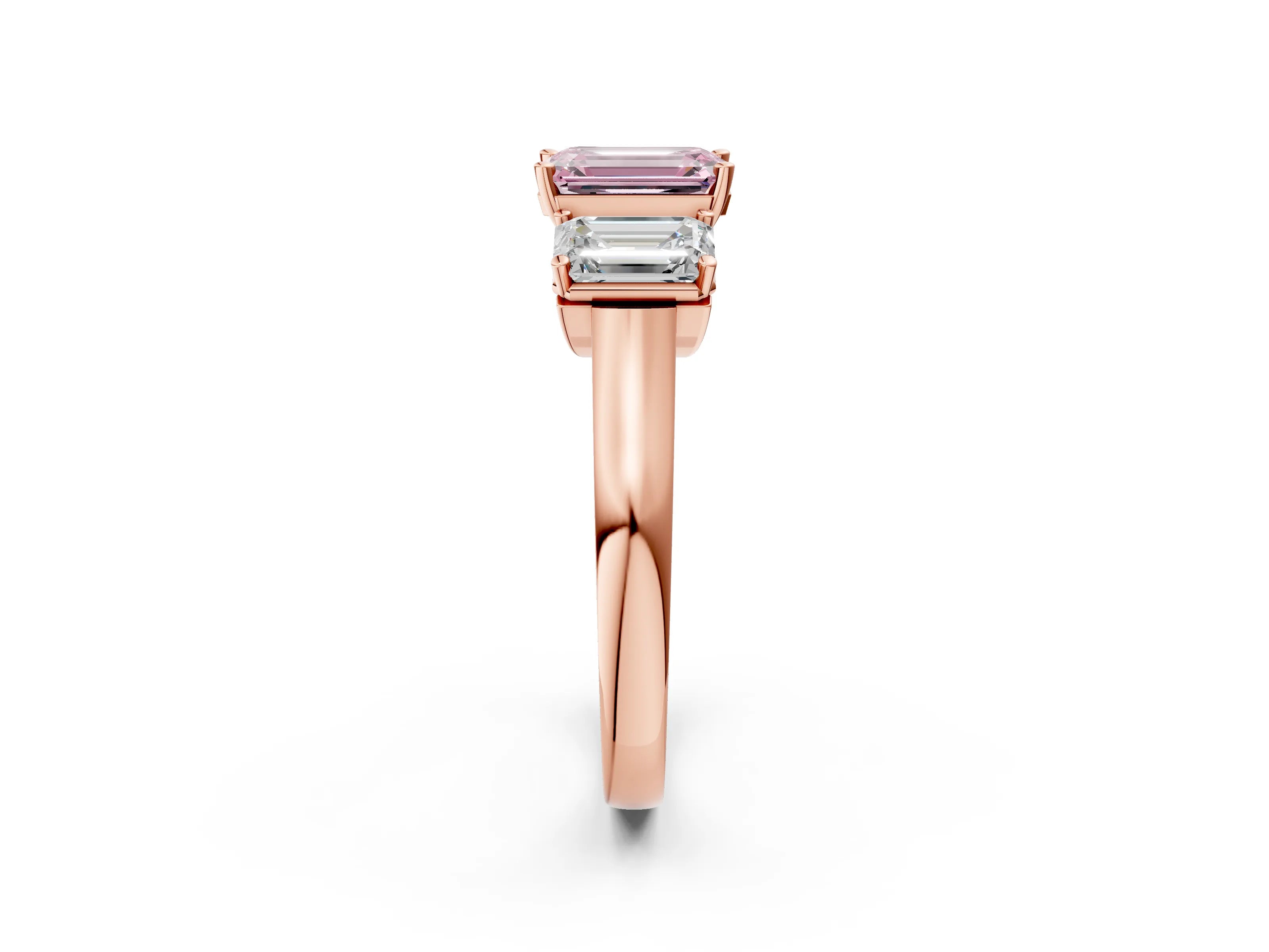 Rose gold Three-Stone Fancy Pink Emerald Cut Brilliant Diamond Trellis Ring with Comfort Fit Band_2