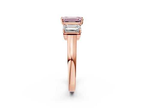 Rose gold Three-Stone Fancy Pink Emerald Cut Brilliant Diamond Trellis Ring with Comfort Fit Band_2