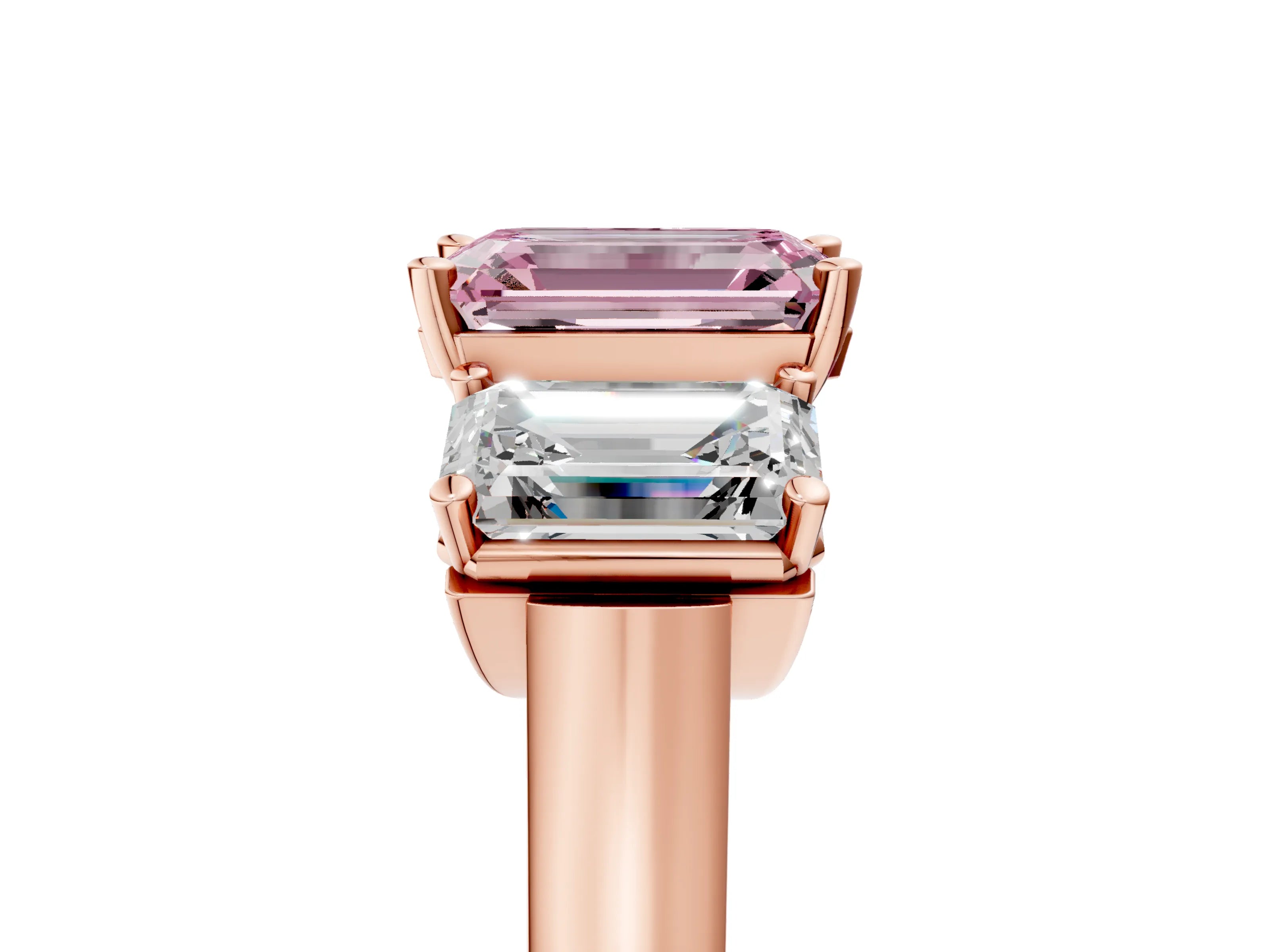 Rose gold Three-Stone Fancy Pink Emerald Cut Brilliant Diamond Trellis Ring with Comfort Fit Band_5