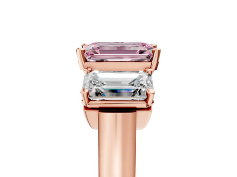 Rose gold Three-Stone Fancy Pink Emerald Cut Brilliant Diamond Trellis Ring with Comfort Fit Band_5