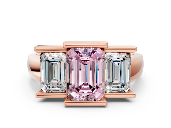 Rose gold Three Stone Fancy Pink Emerald Cut Cut Channel Set Diamond Ring