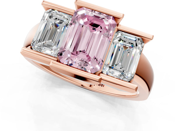 Rose gold Three Stone Fancy Pink Emerald Cut Cut Channel Set Diamond Ring