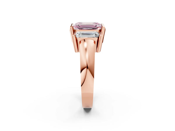 Rose gold Three Stone Fancy Pink Emerald Cut Cut Channel Set Diamond Ring