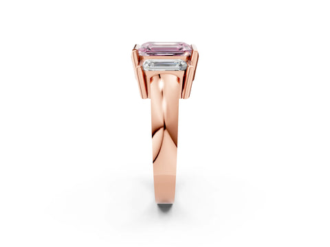 Rose gold Three Stone Fancy Pink Emerald Cut Cut Channel Set Diamond Ring_2
