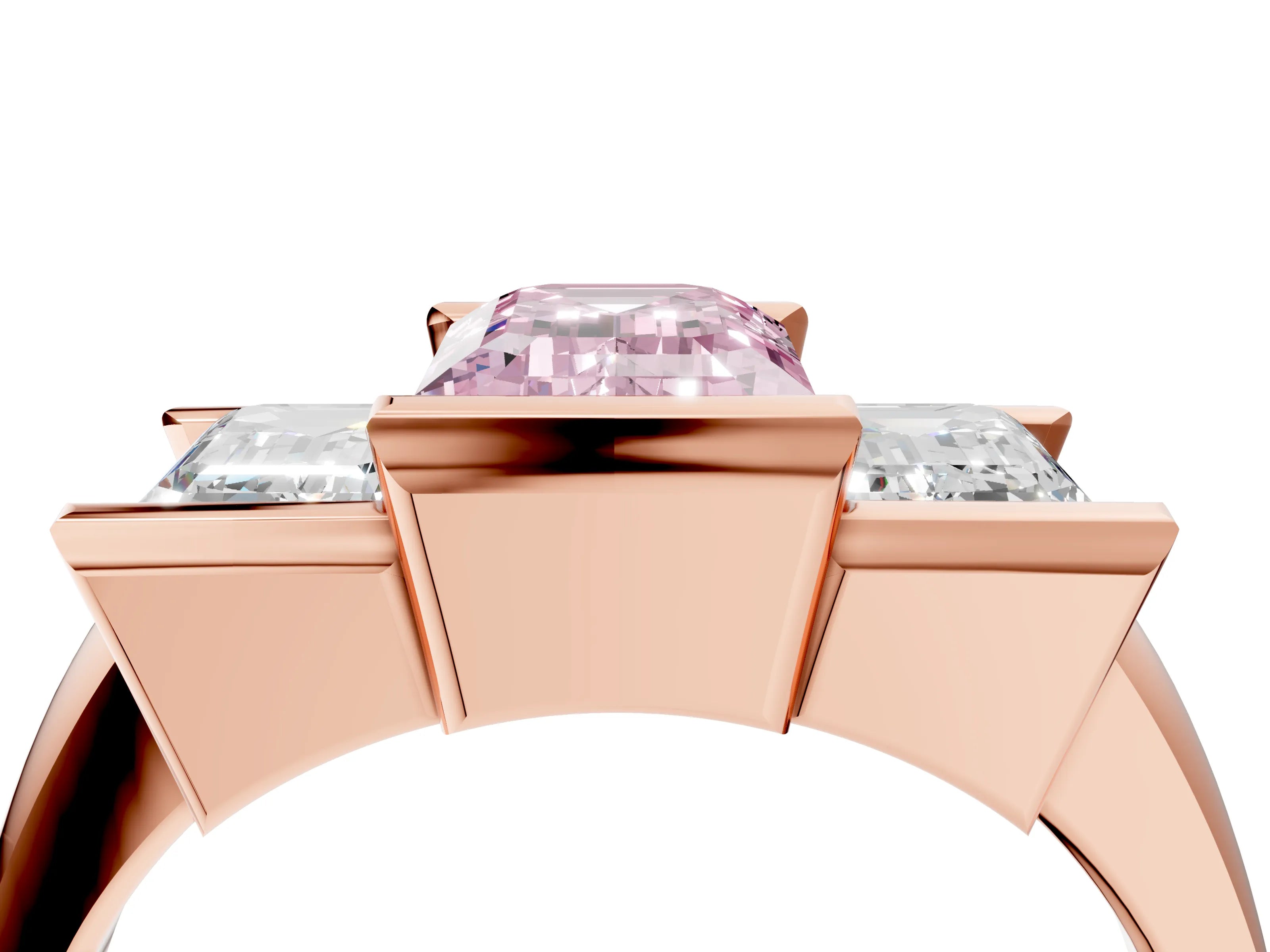 Rose gold Three Stone Fancy Pink Emerald Cut Cut Channel Set Diamond Ring_4