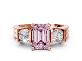 Rose gold Three-Stone Fancy Pink Emerald Cut Cut Classic Band Prong Setting Ring