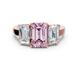 Rose gold Three-Stone Fancy Pink Emerald Cut Cut Diamond Engagement Ring with Flat Band and Four-Prong Setting_12