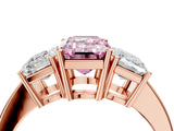 Rose gold Three-Stone Fancy Pink Emerald Cut Cut Diamond Engagement Ring with Flat Band and Four-Prong Setting_16