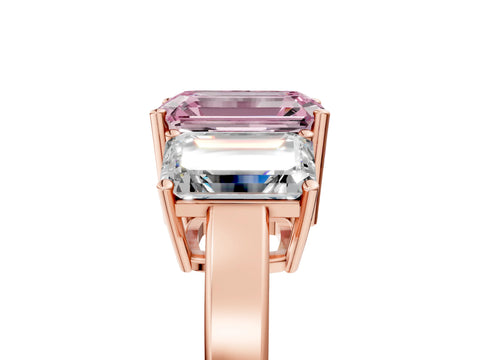Rose gold Three-Stone Fancy Pink Emerald Cut Cut Diamond Engagement Ring with Flat Band and Four-Prong Setting_17