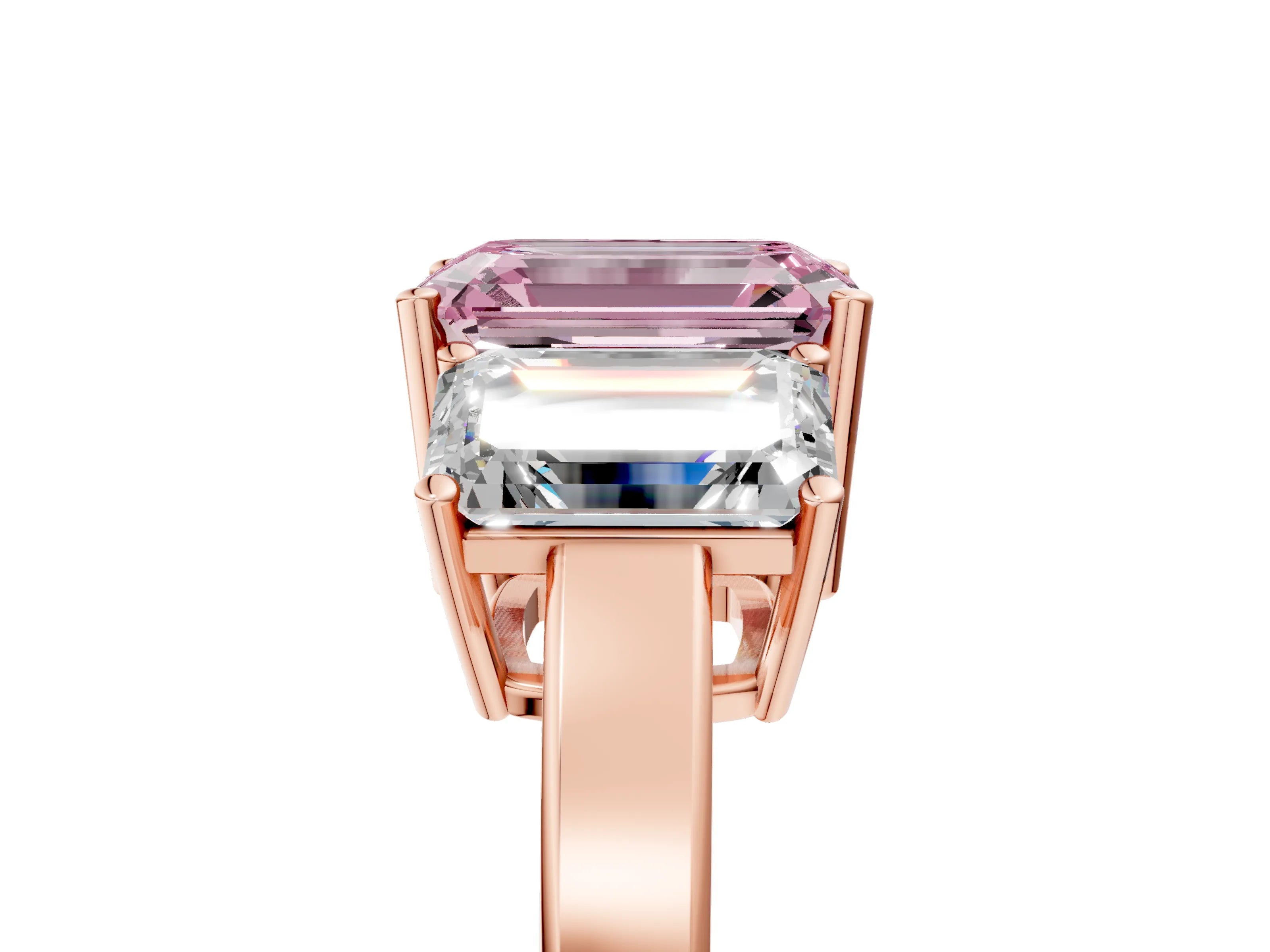 Rose gold Three-Stone Fancy Pink Emerald Cut Cut Diamond Engagement Ring with Flat Band and Four-Prong Setting_5