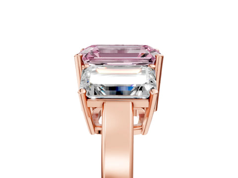 Rose gold Three-Stone Fancy Pink Emerald Cut Cut Diamond Engagement Ring with Flat Band and Four-Prong Setting_5