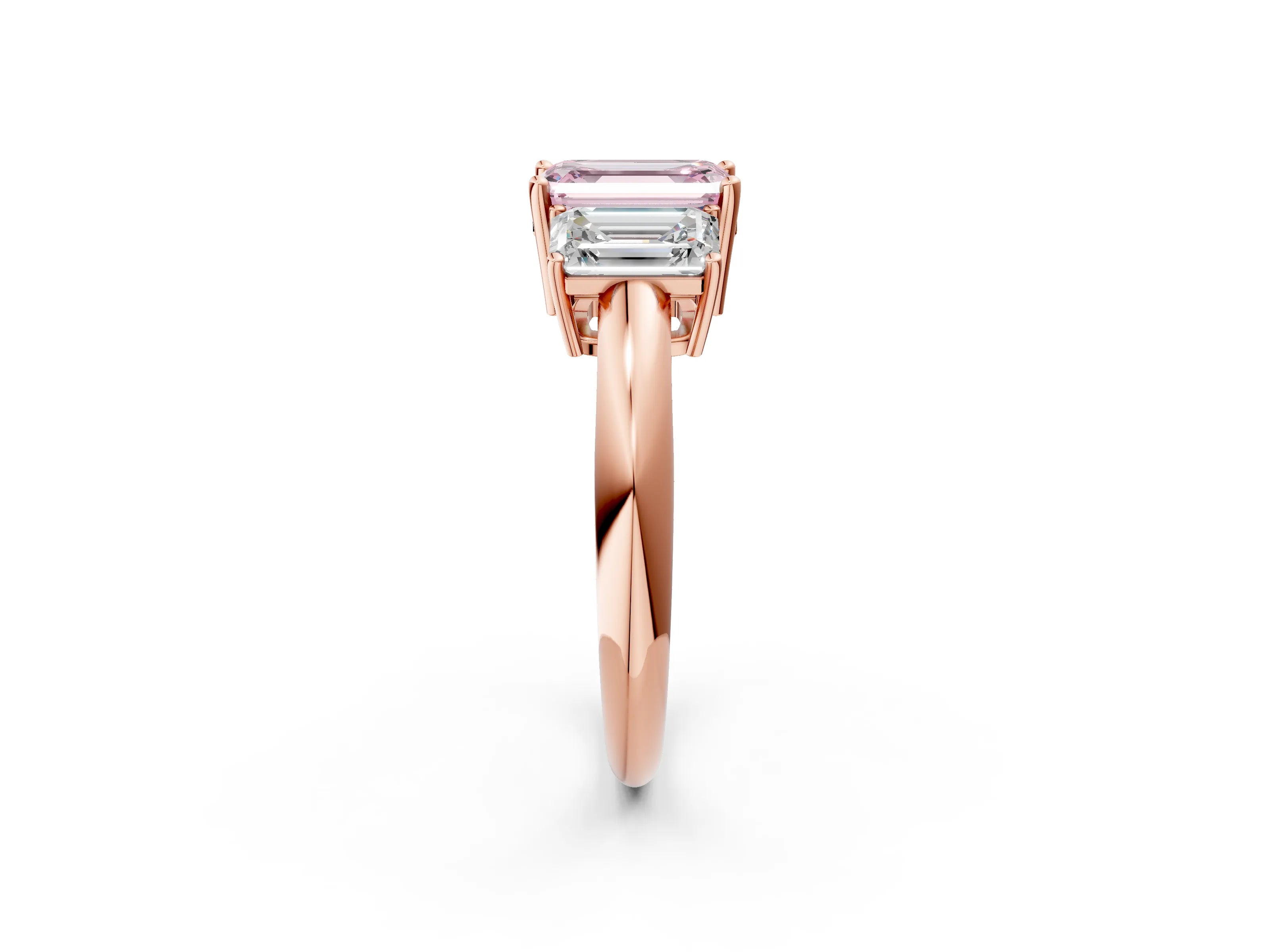 Rose gold Three-Stone Fancy Pink Emerald Cut Cut Diamond Engagement Ring with Prong Setting on a White Gold Band_2