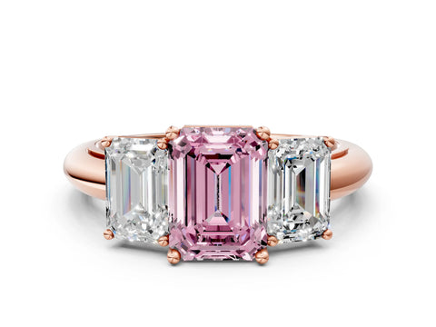 Rose gold Three-Stone Fancy Pink Emerald Cut Cut Diamond Engagement Ring with Prong Setting on a White Gold Band_24