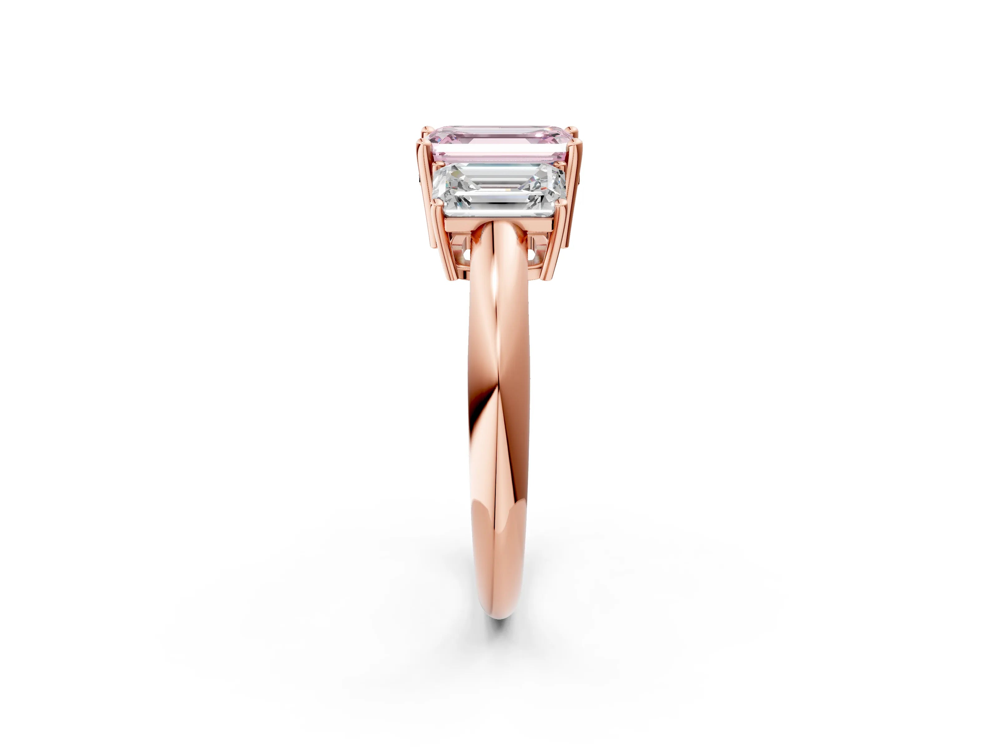 Rose gold Three-Stone Fancy Pink Emerald Cut Cut Diamond Engagement Ring with Prong Setting on a White Gold Band_26