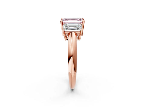 Rose gold Three-Stone Fancy Pink Emerald Cut Cut Diamond Engagement Ring with Prong Setting on a White Gold Band_26