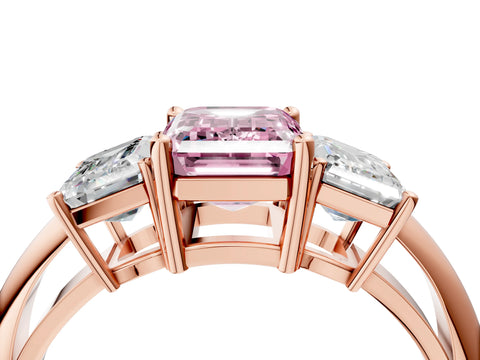 Rose gold Three-Stone Fancy Pink Emerald Cut Cut Diamond Engagement Ring with Prong Setting on a White Gold Band_28