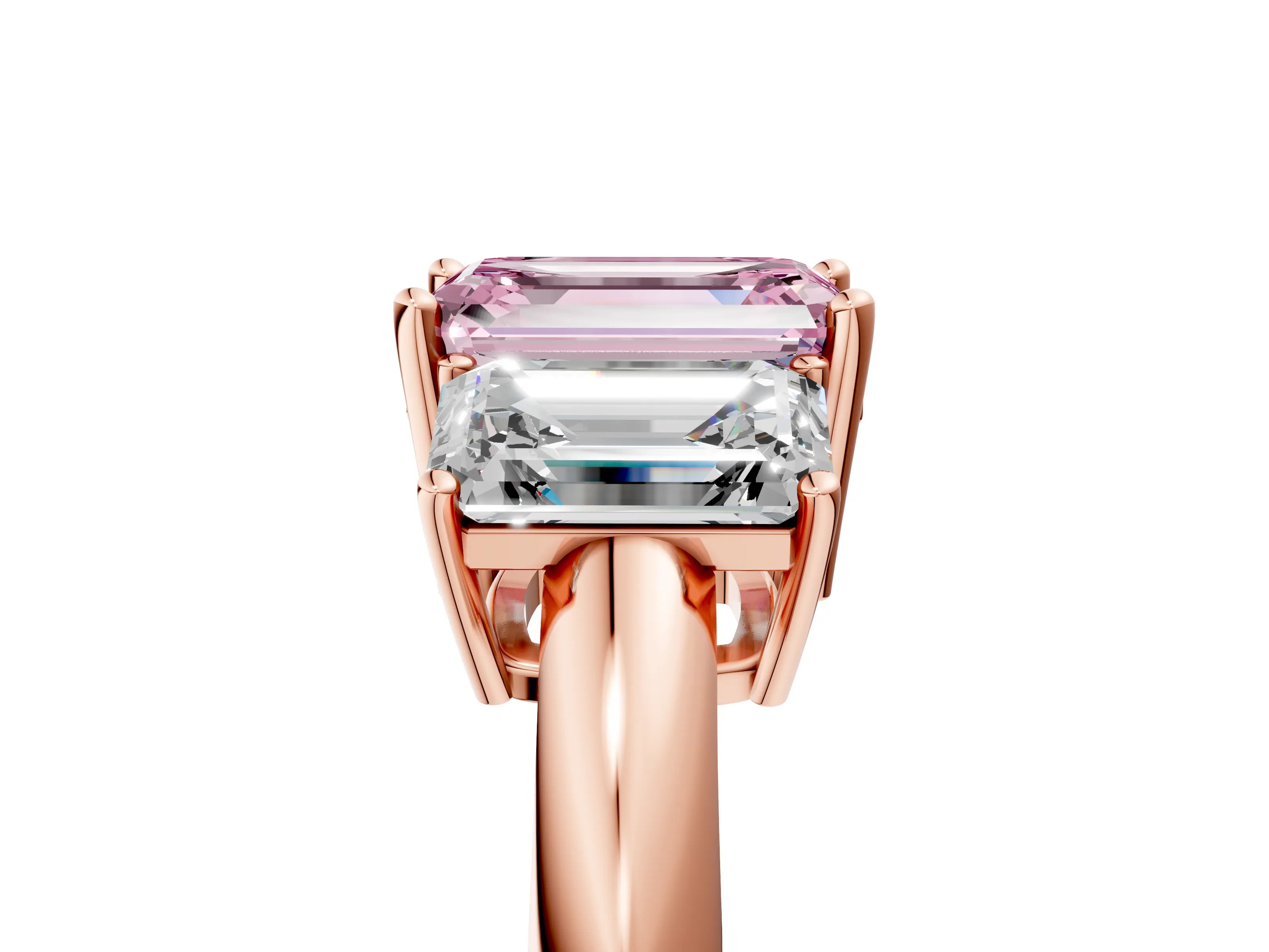 Rose gold Three-Stone Fancy Pink Emerald Cut Cut Diamond Engagement Ring with Prong Setting on a White Gold Band_29