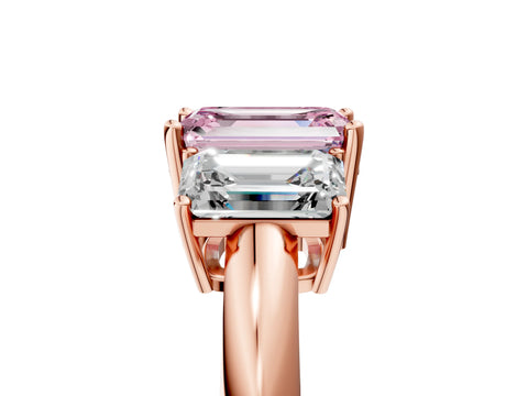Rose gold Three-Stone Fancy Pink Emerald Cut Cut Diamond Engagement Ring with Prong Setting on a White Gold Band_29