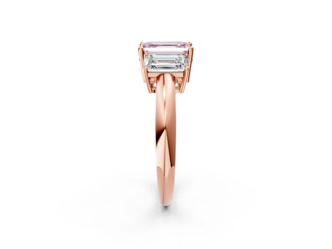 Rose gold Three-Stone Fancy Pink Emerald Cut Cut Diamond Engagement Ring with Prong Setting on a White Gold Band_2