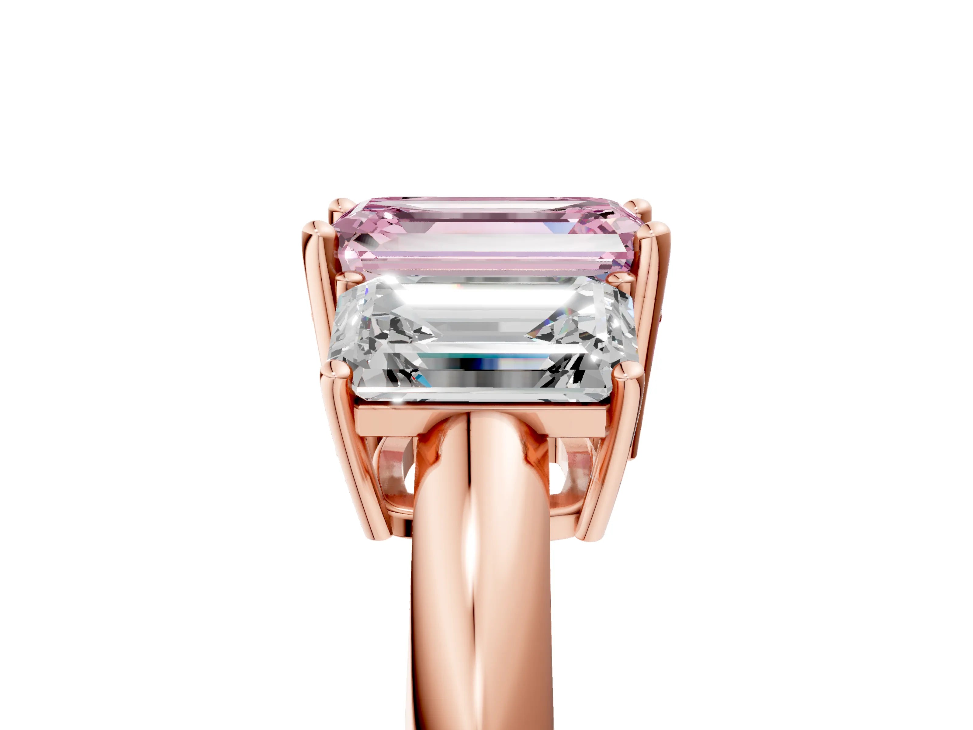 Rose gold Three-Stone Fancy Pink Emerald Cut Cut Diamond Engagement Ring with Prong Setting on a White Gold Band_5