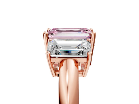 Rose gold Three-Stone Fancy Pink Emerald Cut Cut Diamond Engagement Ring with Prong Setting on a White Gold Band_5