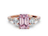 Rose gold Three-Stone Fancy Pink Emerald Cut Cut Diamond Pavé Band with Prong Setting_15