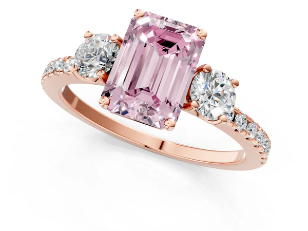 Rose gold Three-Stone Fancy Pink Emerald Cut Cut Diamond Pavé Band with Prong Setting