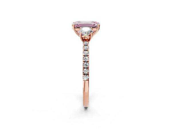 Rose gold Three-Stone Fancy Pink Emerald Cut Cut Diamond Pavé Band with Prong Setting