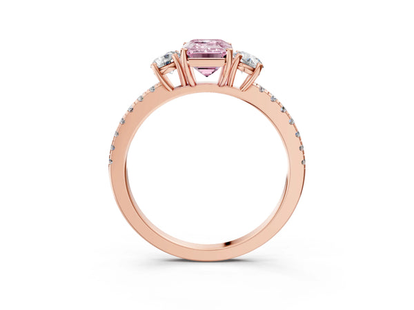 Rose gold Three-Stone Fancy Pink Emerald Cut Cut Diamond Pavé Band with Prong Setting