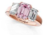 Rose gold Three-Stone Fancy Pink Emerald Cut Cut Diamond Ring with Channel Set Band and Four-Prong Setting_25