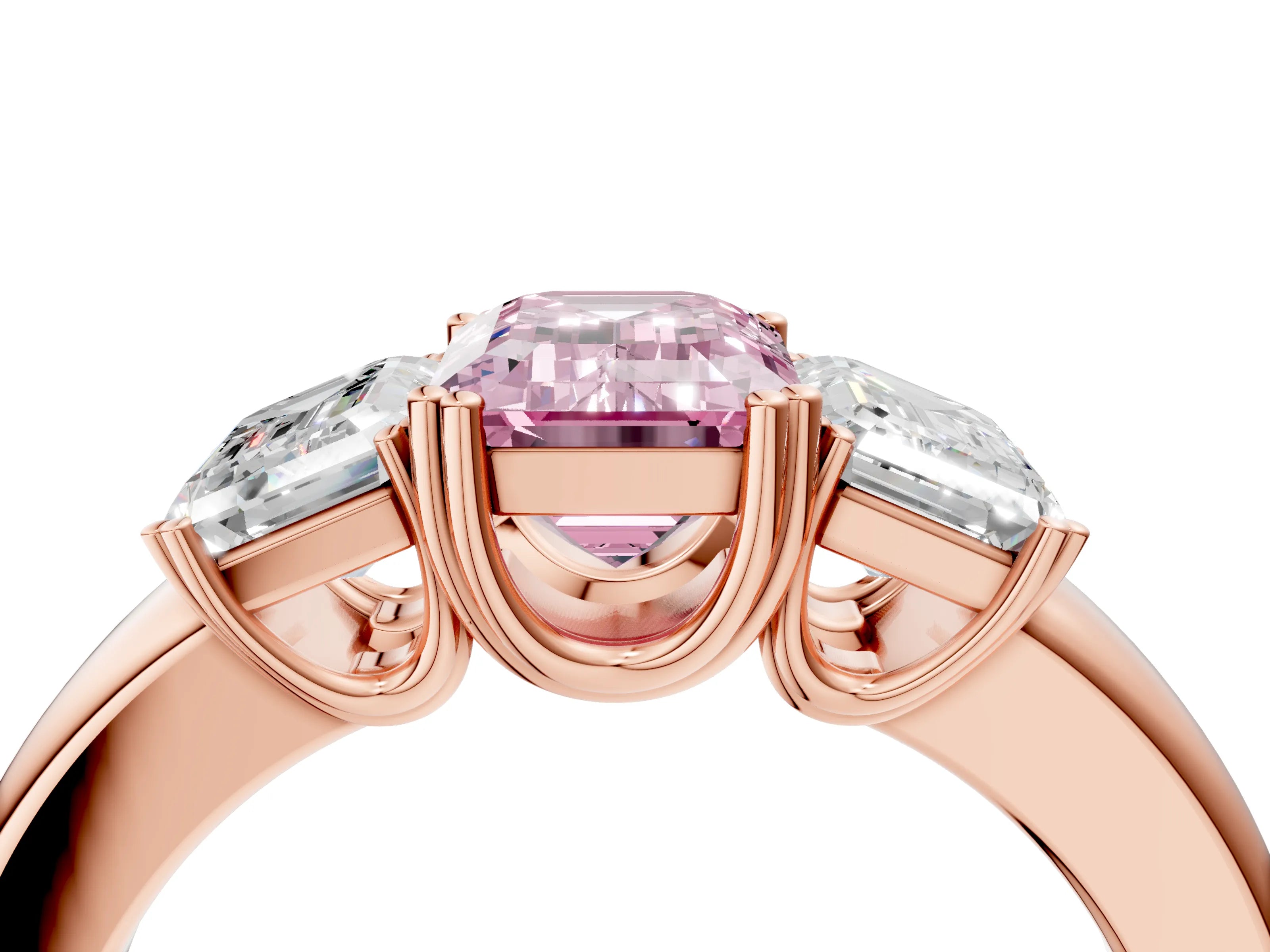 Rose gold Three-Stone Fancy Pink Emerald Cut Cut Diamond Ring with Channel Set Band and Four-Prong Setting_4