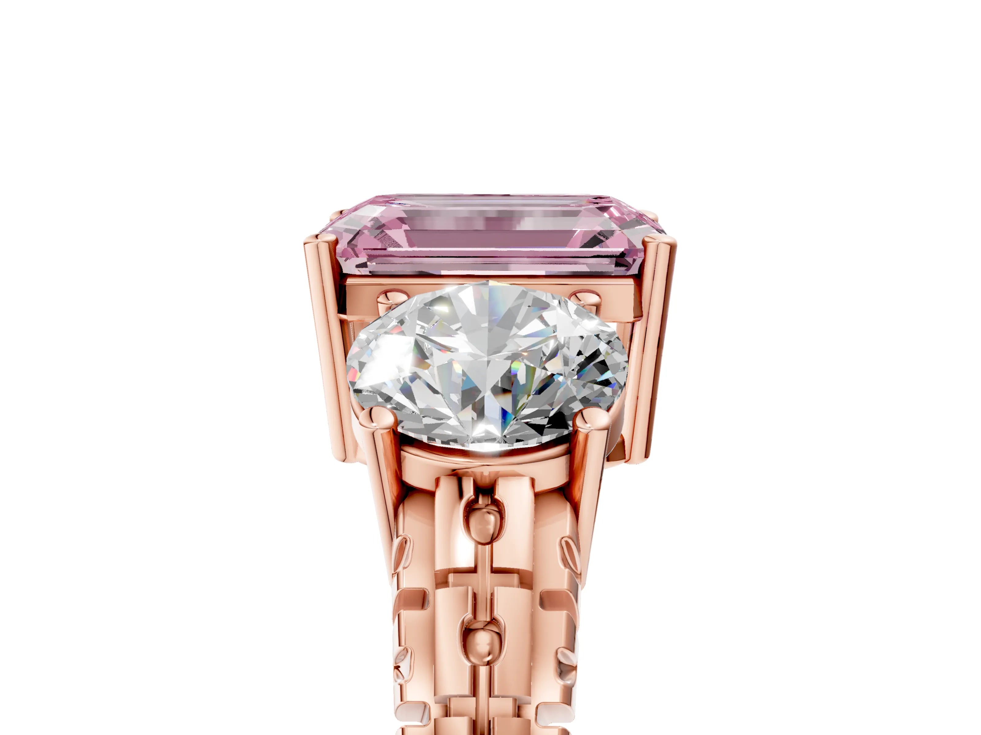 Rose gold Three-Stone Fancy Pink Emerald Cut Cut Diamond Ring with Channel-Set Band and Prong Setting_5