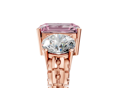 Rose gold Three-Stone Fancy Pink Emerald Cut Cut Diamond Ring with Channel-Set Band and Prong Setting_5