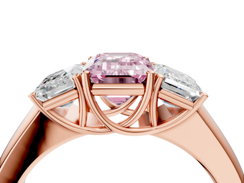 Rose gold Three-Stone Fancy Pink Emerald Cut Cut Diamond Ring with Prong Setting and Classic Band_4