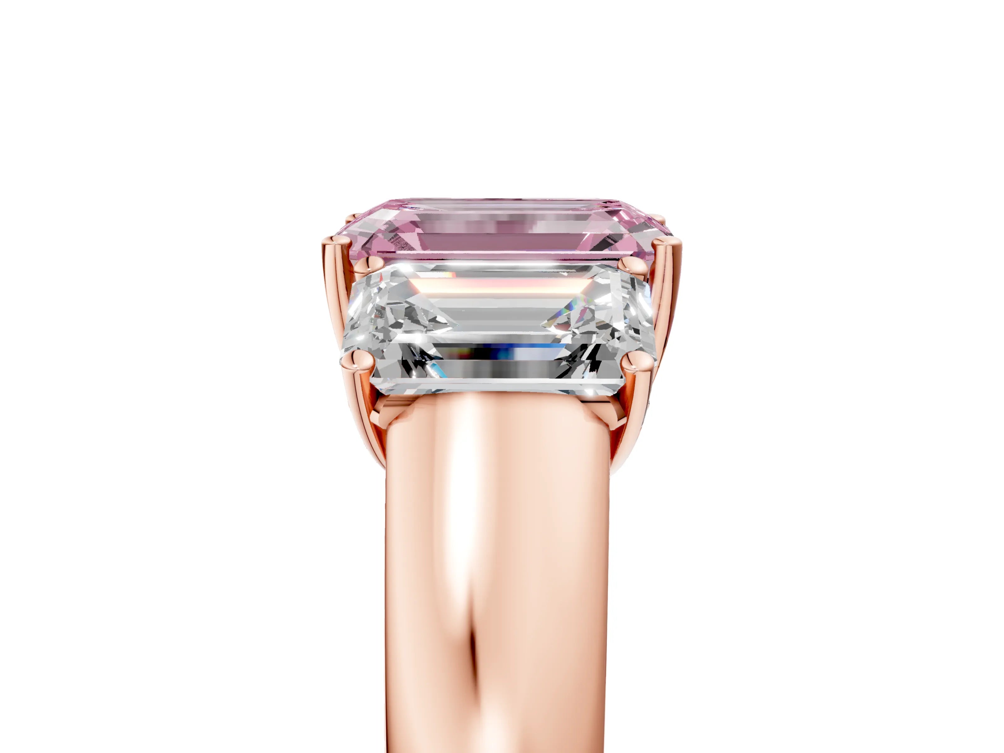 Rose gold Three-Stone Fancy Pink Emerald Cut Cut Diamond Ring with Prong Setting and Classic Band_5