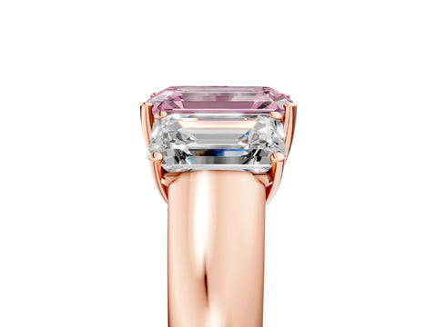 Rose gold Three-Stone Fancy Pink Emerald Cut Cut Diamond Ring with Prong Setting and Classic Band_5