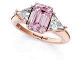 Rose gold Three-Stone Fancy Pink Emerald Cut Cut Diamond Ring with Trillion Side Stones and Four-Prong Setting_4