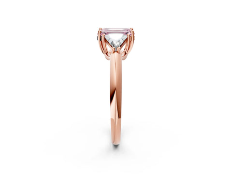 Rose gold Three-Stone Fancy Pink Emerald Cut Cut Diamond Ring with Trillion Side Stones and Four-Prong Setting_5