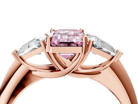 Rose gold Three-Stone Fancy Pink Emerald Cut Cut Diamond Ring with Trillion Side Stones and Four-Prong Setting_7