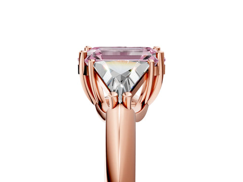 Rose gold Three-Stone Fancy Pink Emerald Cut Cut Diamond Ring with Trillion Side Stones and Four-Prong Setting_8