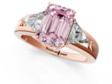 Rose gold Three-Stone Fancy Pink Emerald Cut Cut Diamond Ring with Trillion Side Stones on a Split Shank Band_1